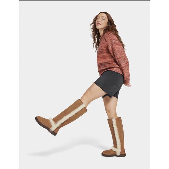 UGG SUNBURST WOMEN TALL BOOTS SUEDE CHESTNUT US 9 /UK 7 /EU 40 - Picture 1 of 6